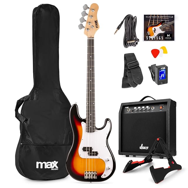 MAX GigKit, E-Bass-Set in Sunburst mit Verstärker und Ständer