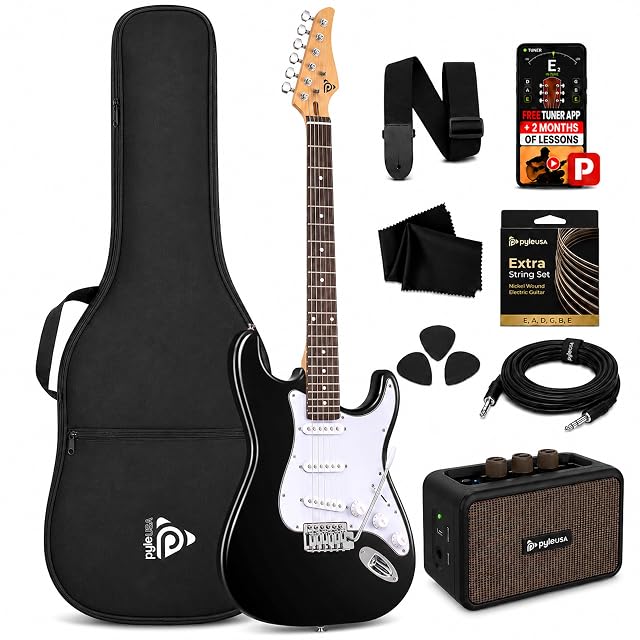 Pyle ST, E-Gitarren-Einsteigerset in Schwarz mit Verstärker und Gigbag