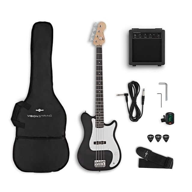 VISIONSTRING, E-Bass-Einsteigerset in voller Größe in Schwarz mit Verstärker